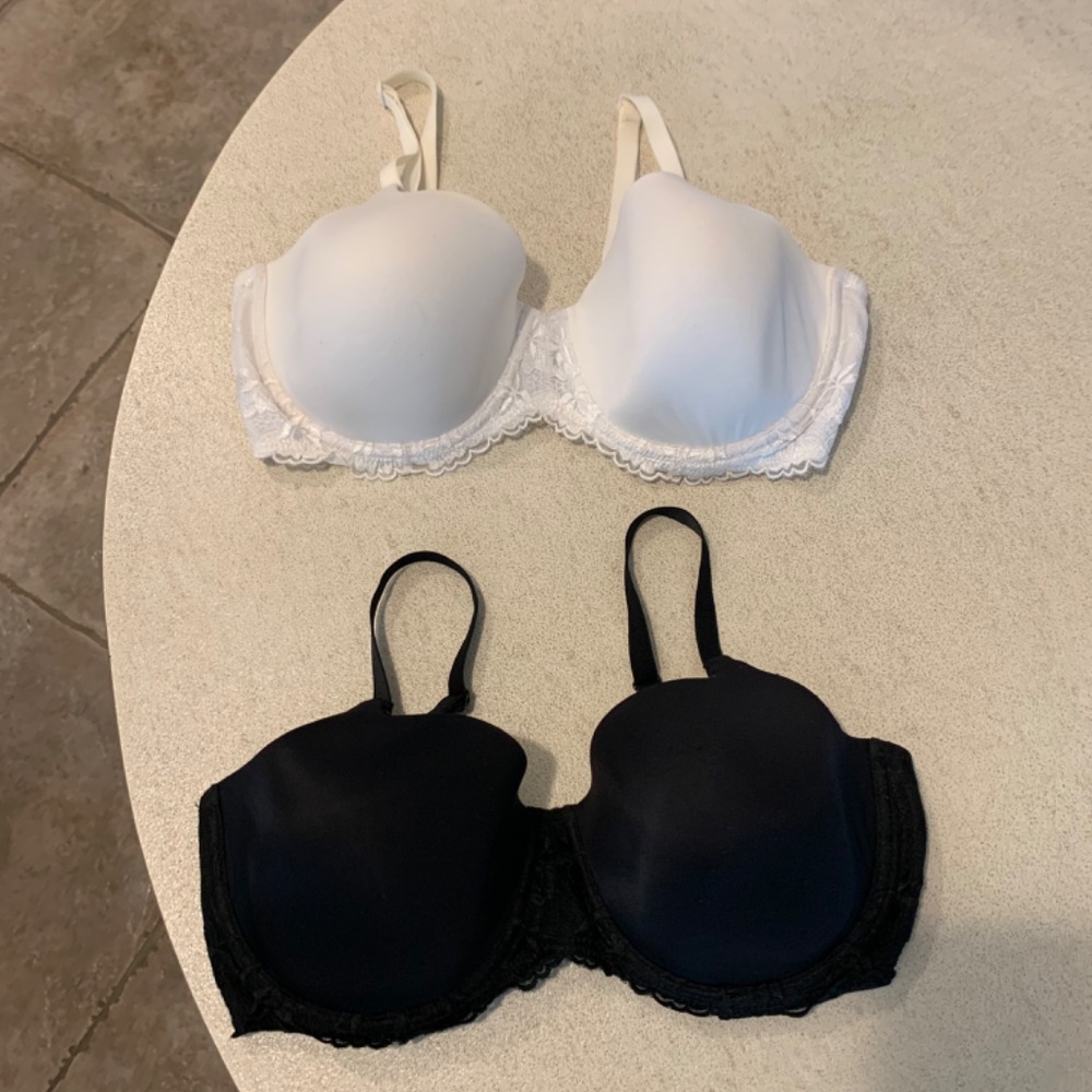 Maidenform Bra Size 38D Vintage Bundle of 2 Black & White Lace